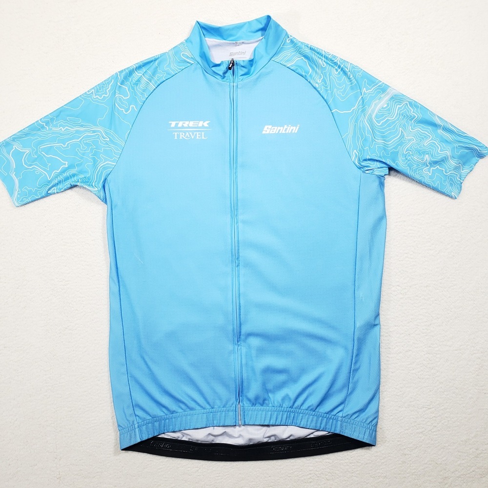 Santini Cycling Jersey Mens Medium Blue Trek Travel Half Sleeve Full Zip Italy